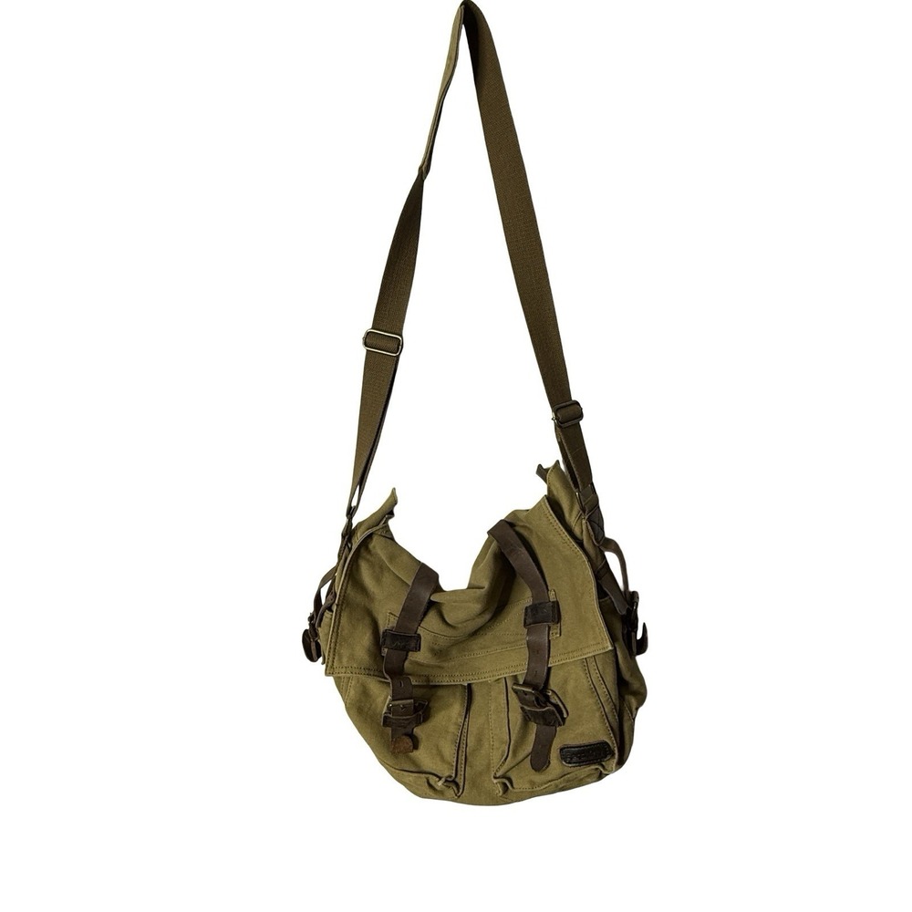 Berchirly Brown Canvas & Leather Cross Body Messenger Bag Laptop Bag